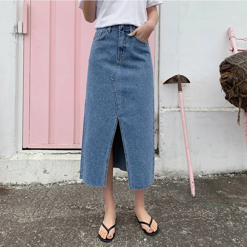 Весенне летняя модная юбка новинка 2021 облегающая трапециевидная джинсовая