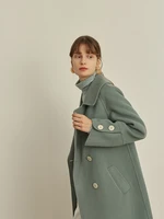 double faced woolen coat womens medium long knee length 2021 autumn and winter new bean green woolen coat