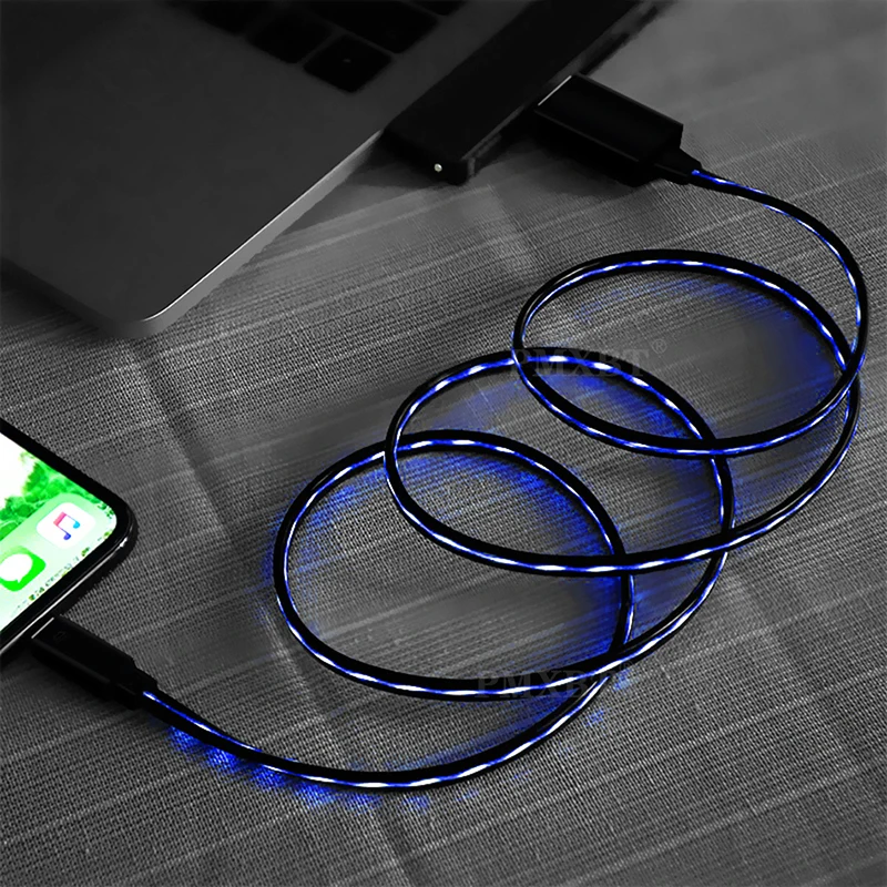 USB кабель для зарядки телефона струящийся свет зарядный шнур провод светодиода