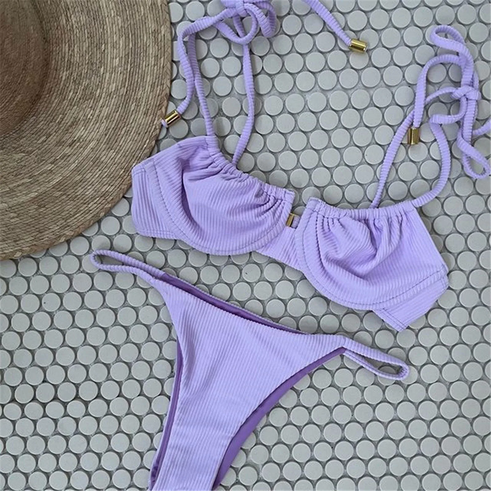 

High Cut Biquini Women's Sexy High Breast Contrast Gradient Split Bikini Set Two Piece Swimsuit traje de bano mujer 2021#70