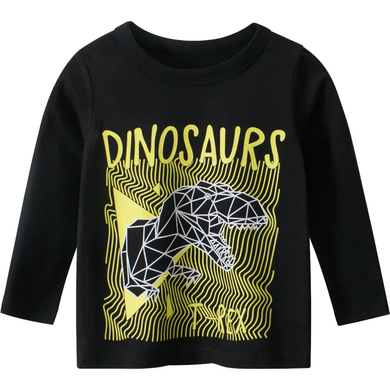 

Fashion Baby Boys Clothes Autumn New Children Cartoon Dinosaur Long Sleeve T Shirts Black O Neck Cotton Sports Pullover Tops