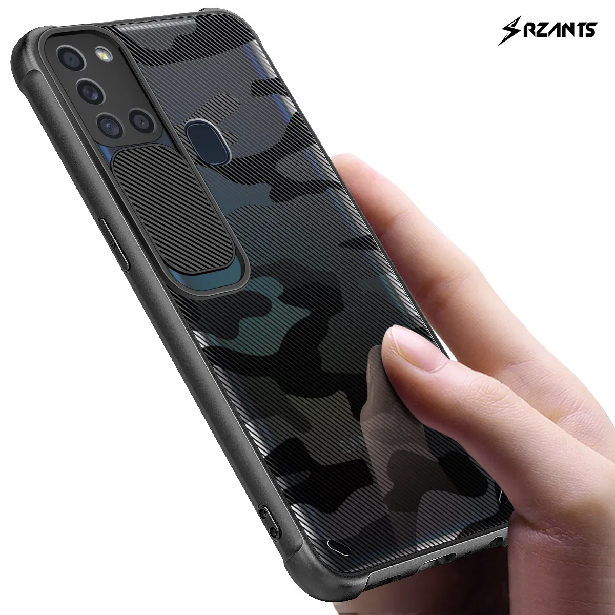 

Rzants For Samsung Galaxy A21S Case Hard [Camouflage Lens] Camera Protection Hlaf Clear Cover