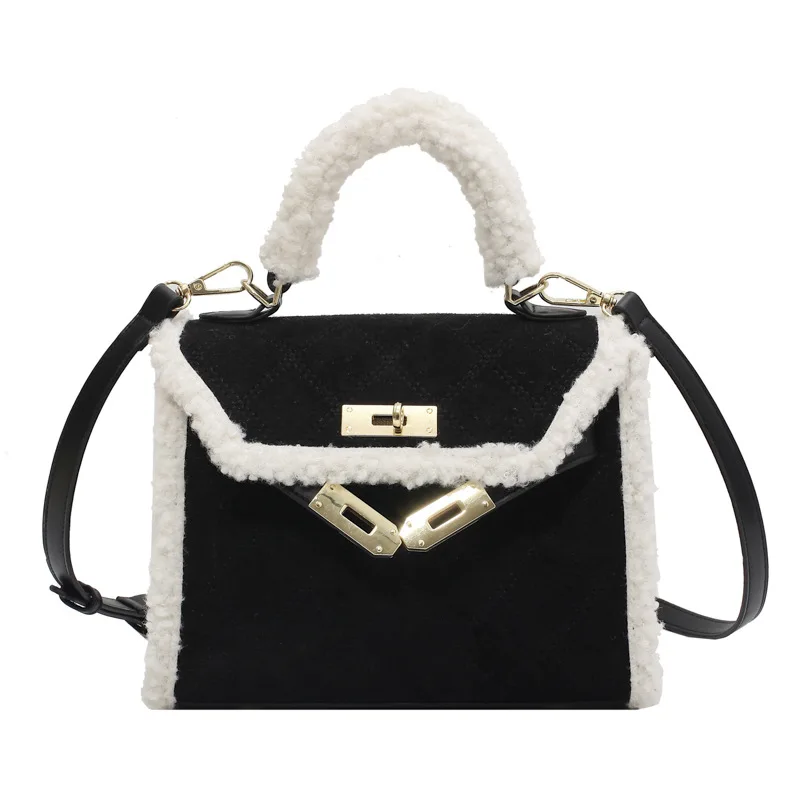 

2021 popular new single Shoulder Messenger Bag Fashion Plush handbag solid color horizontal women's leather bag women's bag