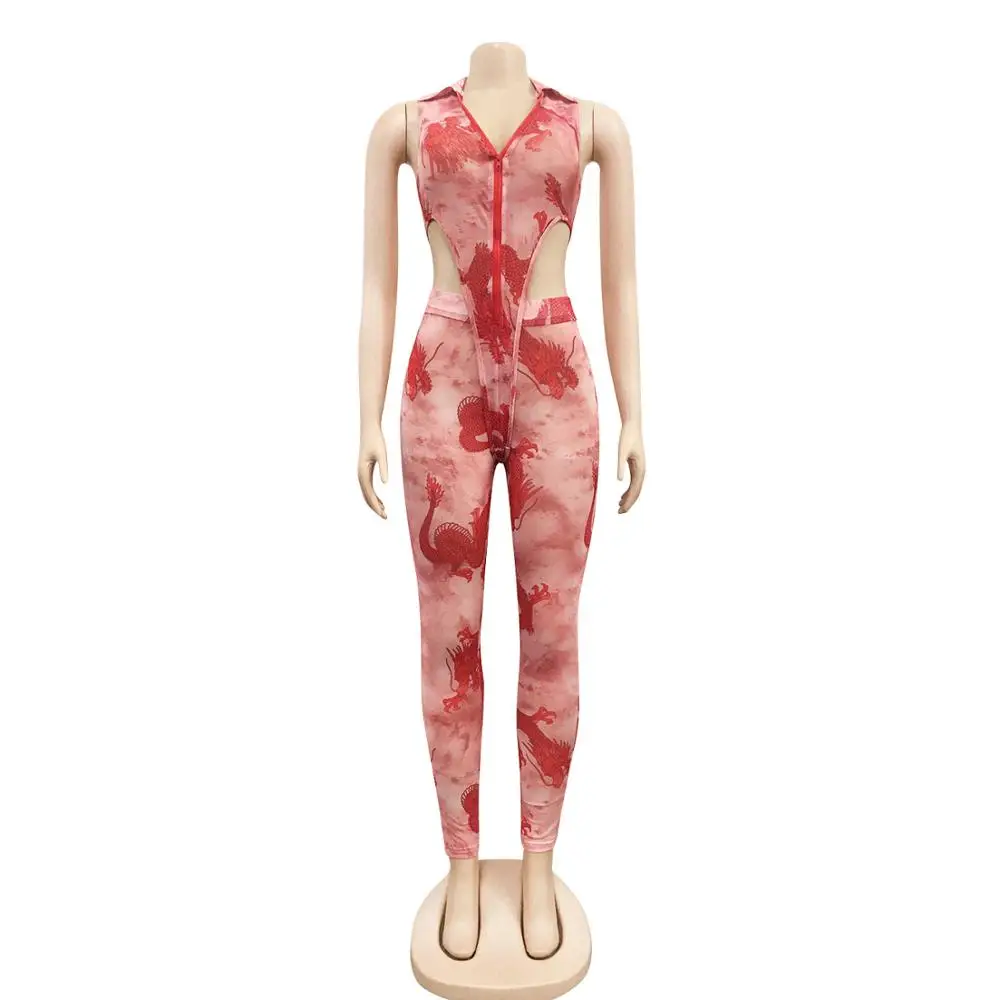 

New fashion printed sexy women's suit slim V-neck sleeveless vest and trousers 2-piece set