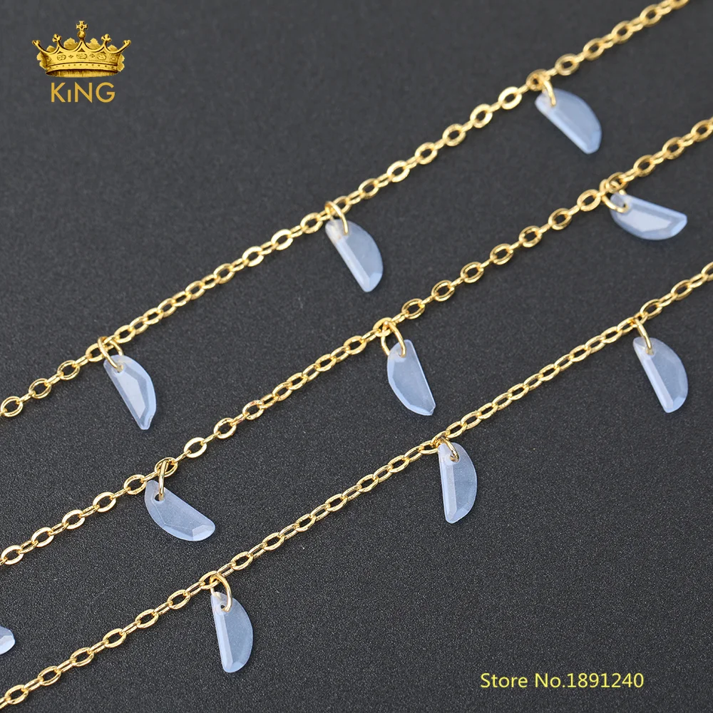 

5meters Moon K9 Glass Beaded Chains Findings,Dangling Crescent Moon Crystal Glass Wire Wrapped Copper Gold Chain Boho Chokers