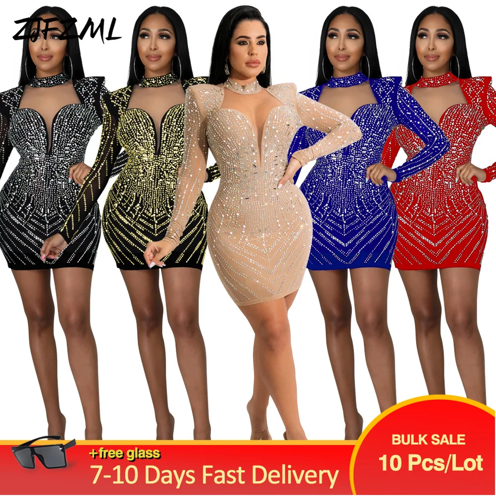 

Wholesale Bulk Items Lots Sexy Women's Bandage Pencil Mini Dress Elegant Rhinestones Tight Dresses Retro Breast Wrap Robe Femme