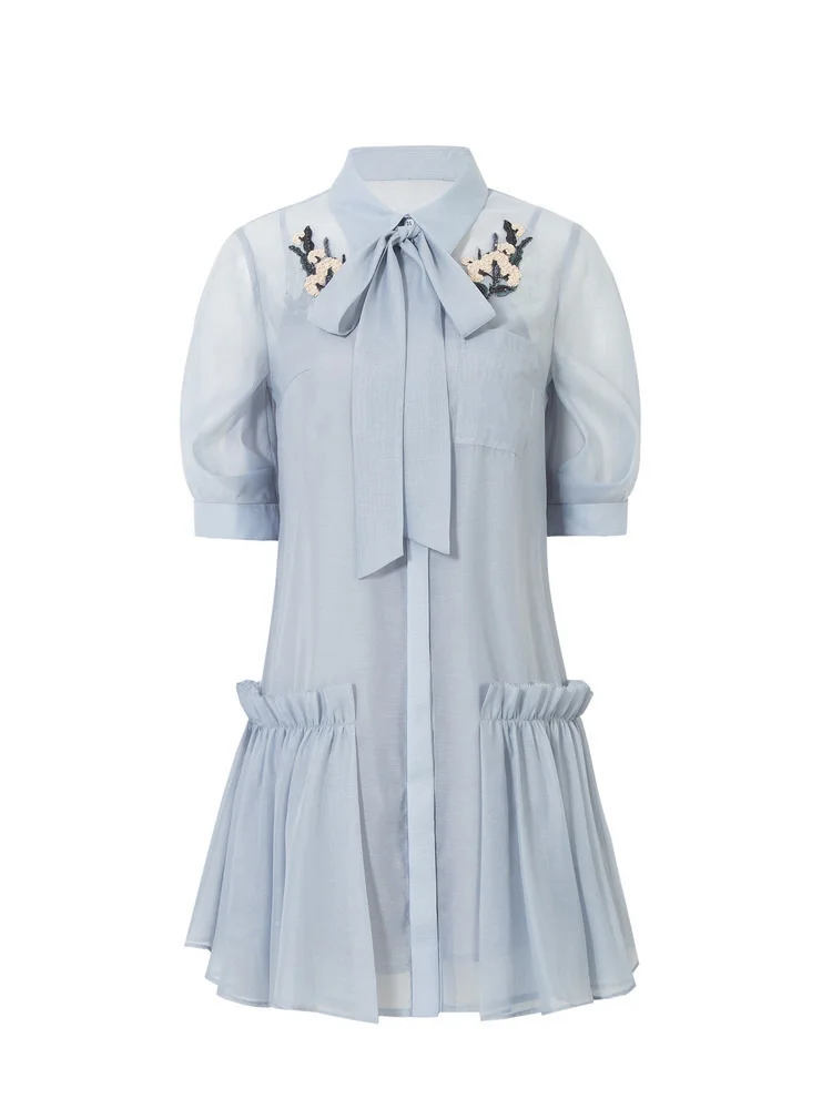 

2020 spring and summer new Beaded bow tie gauze dress
