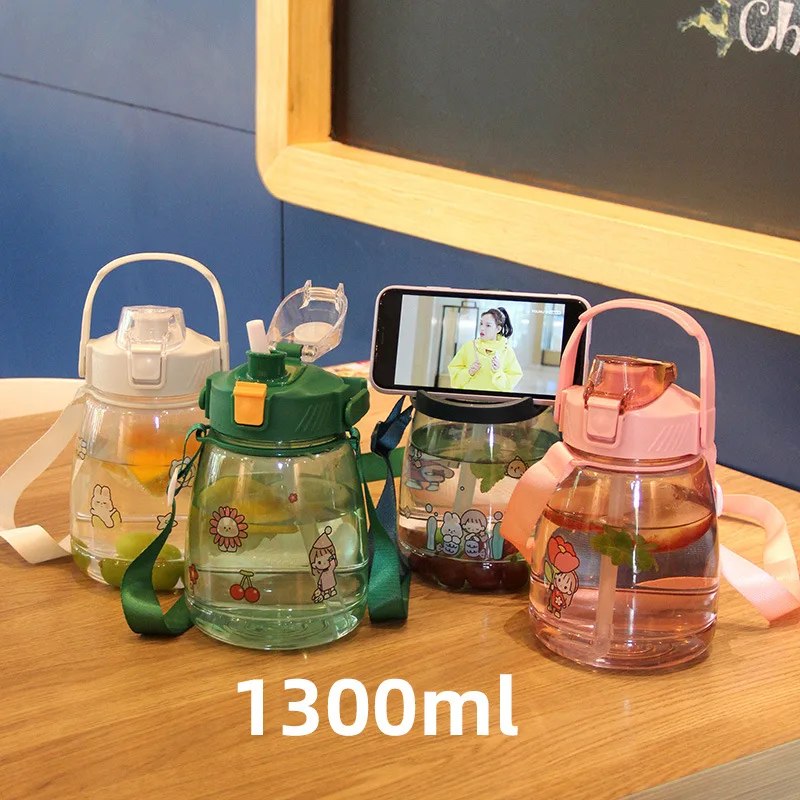 

Cute Cartoon Creative Plastic Belly Cup Sports Outdoor Large Capacity Travel Cup Strap Lovely Straw Cup Water Bottles Drinkware