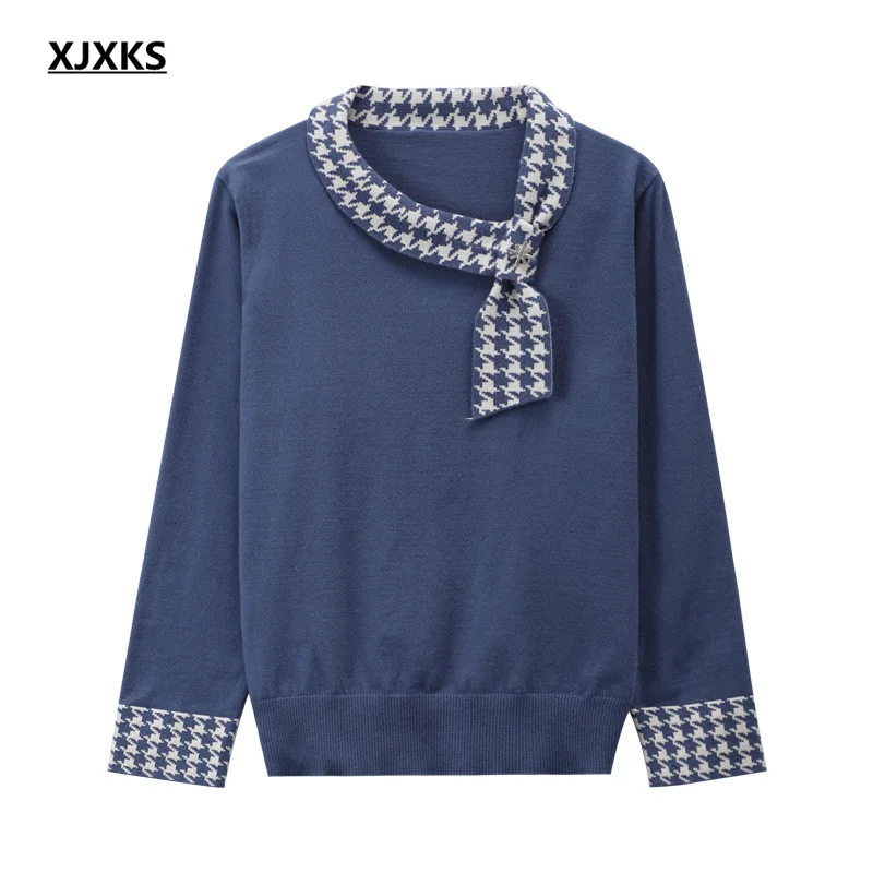 Шерстяной вязаный свитер XJXKS Женский пуловер новинка сезона весна-осень 2022