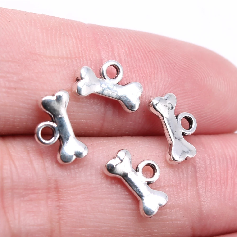 

WYSIWYG 40pcs Charms 10x7mm Dog Bone Charms For Jewelry Making DIY Jewelry Findings Antique Silver Color Alloy Charms Pendant