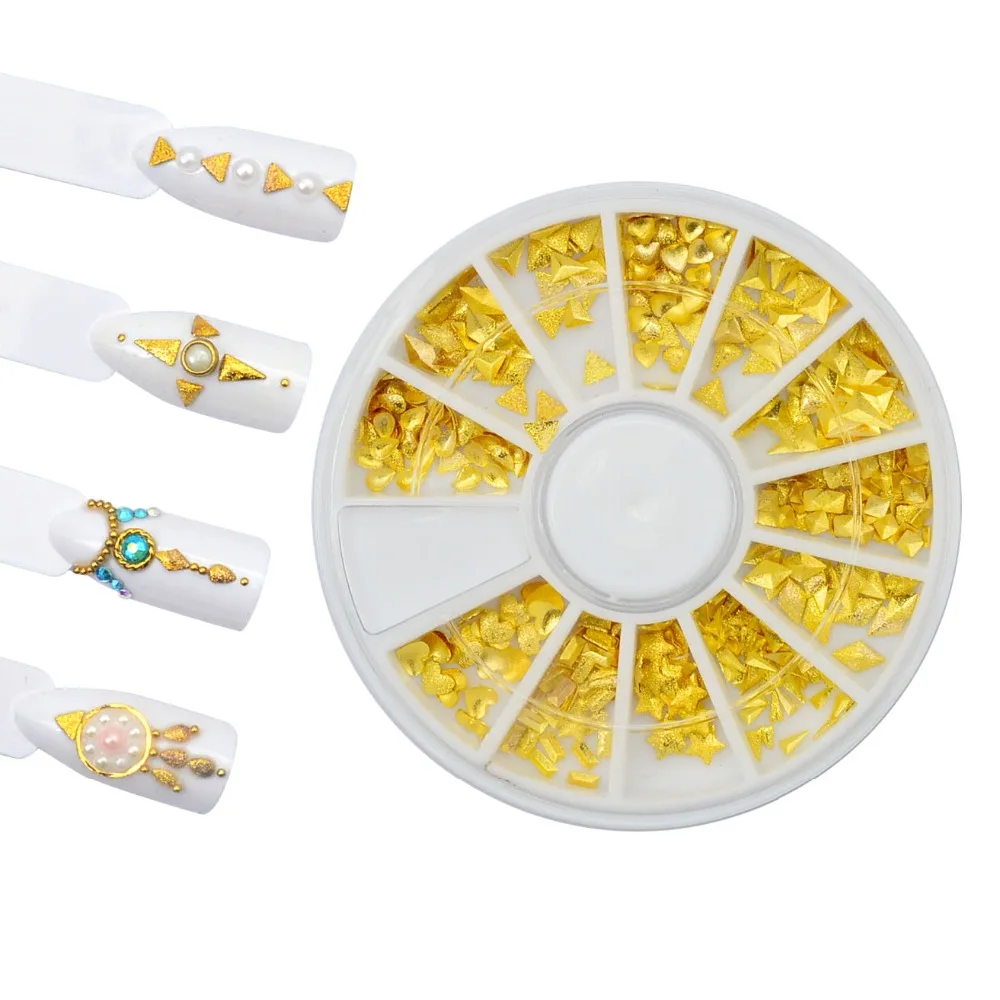 

1 Wheel Heart-shaped Square Star Metal Scrub Rivets Gold Nail Art Tool Nail Decoration Accessories