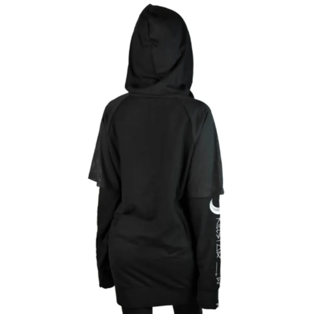 

Autumn 2021 Women's Gothic Fashion Solid Color Printing Hoodie Western Style Fake Two High Street Design Casual Long Sleeve