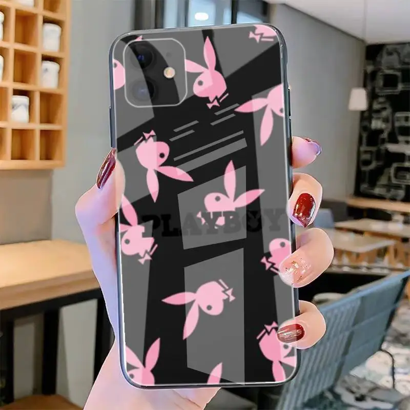 

Fashion Brand Playboy-compatible Phone Case Tempered Glass For Iphone6plus 6S 7 7plus 8 X XS XSmax XR 11 12 Pro Max 12mini