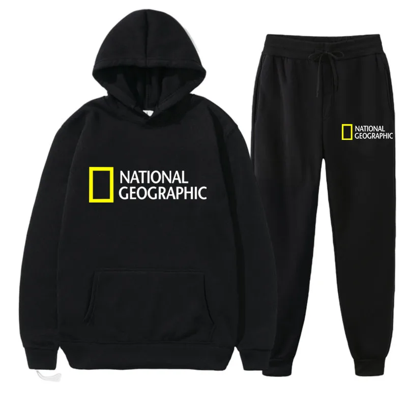 

National Geographic Men's Sweatshirt +Pants 2 Piece Set Casual Sportswear Hoodies Wear Autumn And Winter New Sportswear Suit Hot