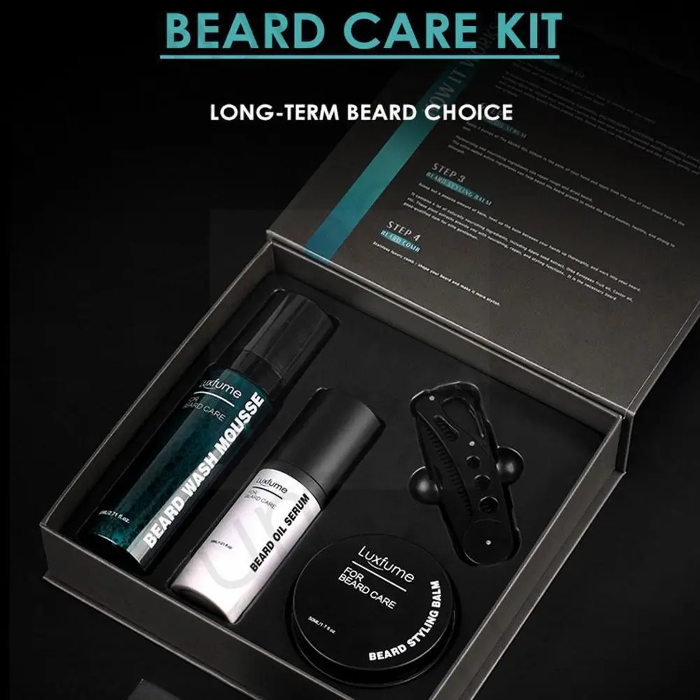 

Beard Care Barbe Beard Growth Kit Hair Growth Enhancer Comb Essentital Serum Oil 4pcs/set Wax Beard Wash Growth Mousse Bear P9S8