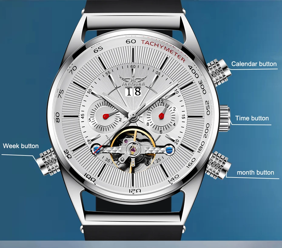 JARAGA часы Tourbillion модные черные силиконовые часы многофункциональные автоматические мужские часы механические часы для мужчин
