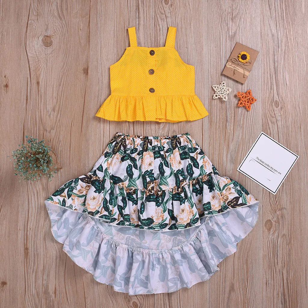 2019 новые стильные летние блузки топы для маленьких девочек платье с юбкой