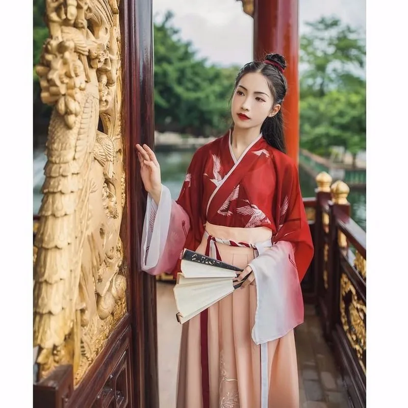 Винтажные комплекты летней одежды hanfu женское платье градиентное Макси-платье