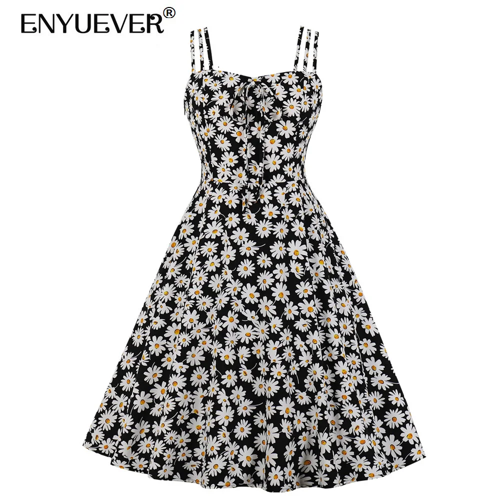 

Женское Короткое платье на бретельках Enyuever, летнее платье с цветочным принтом маргариток, Повседневный Сарафан для вечеринки