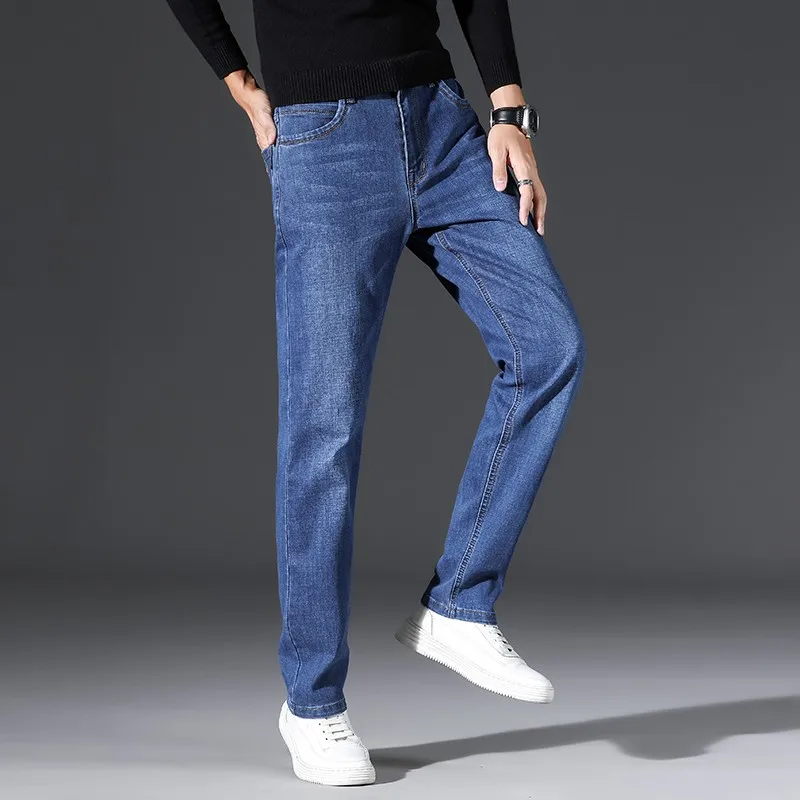 2021  Classic Style Fashion Casual Slim-fit Stretch Denim Pants Male Brand Trousers Brand New Men's Retro Blue  Jeans