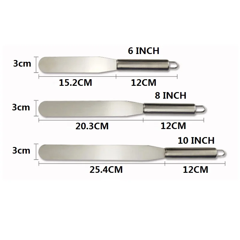 

6/8/10 Inch Baking Accessories Stainless Steel Spatula Cream Butter Scraper Batter Cake Spatula Baking Pastry Spatulas Tools
