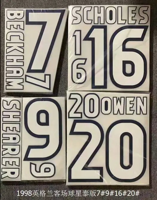 

Retro 1998 England away beckham scholes owen shearer Name and number Hot stamping Patch Badges