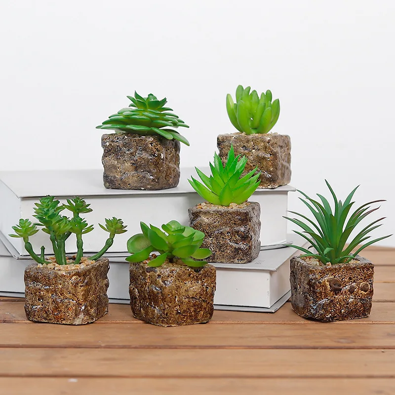 

High Quality Fake Mini Simulation Succulent Potted Creative Home Living Room Tabletop Resin Ornament Artificial Plant QW150