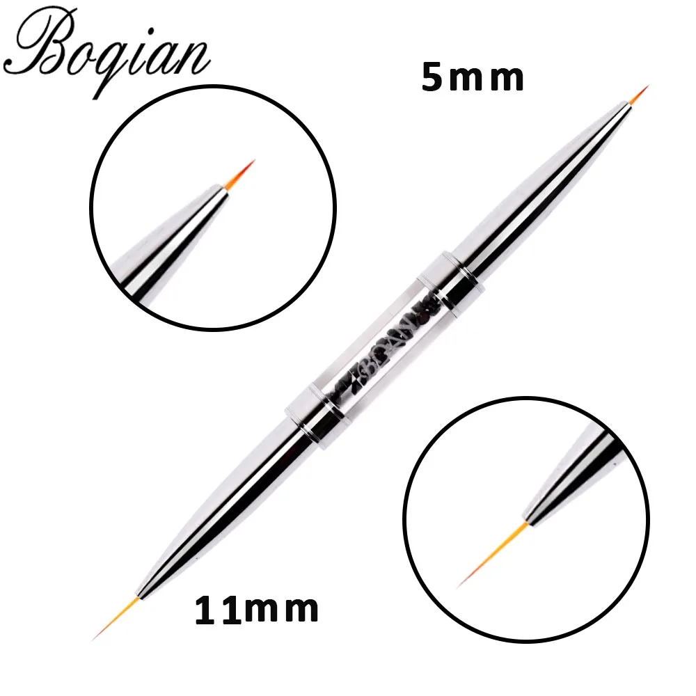 5mm 11mm BQAN разных размеров для ногтей с двумя головками контурная кисточка для акриловый Фрезер для ногтей cо шлифовальными художественные кисти для рисования линии ручка со стразами дизайн ногтей кисть для маникюра - Цвет: 5mm 11mm