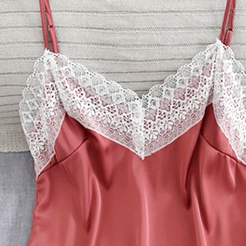 Пижама женская на тонких бретельках кружевная Сексуальная атласная пижама топ