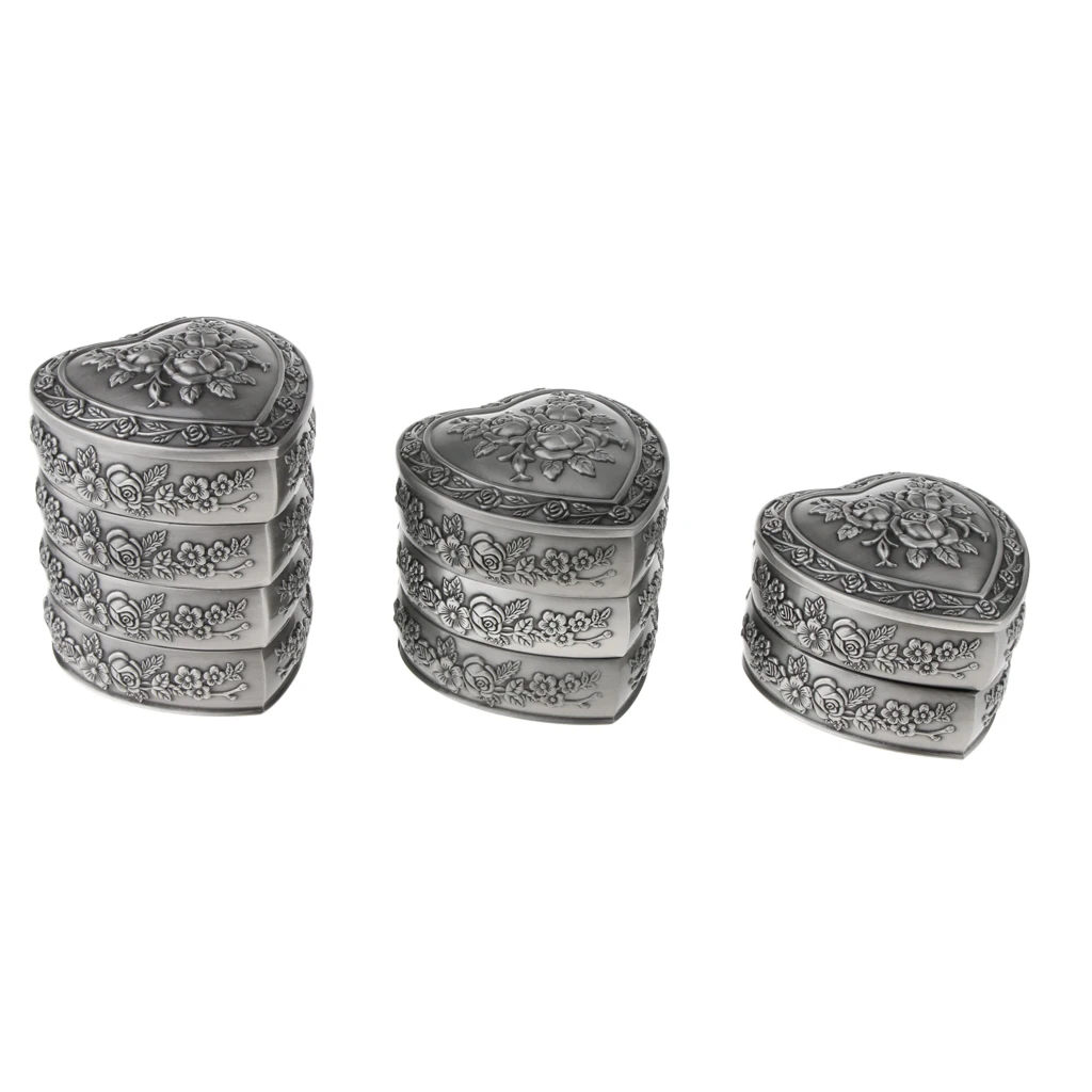 

Vintage Rose Flower Rotating Trinket Chest Heart Shape Jewelry Box Organizer