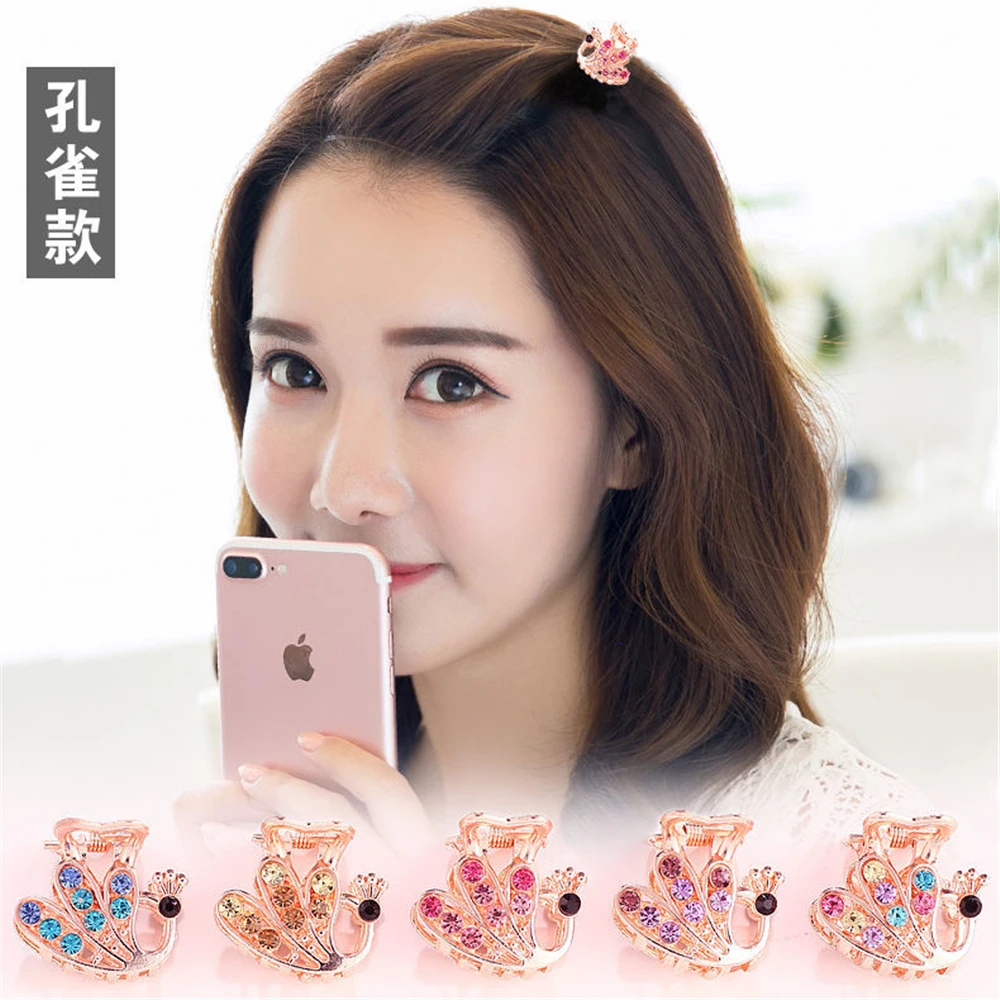 

5Pcs Cute Sweet Hairpins Shine Rhinestone Women Girls Hair Claw Barrettes Mini Hair Crab Clips Styling Make up Hair Accessories