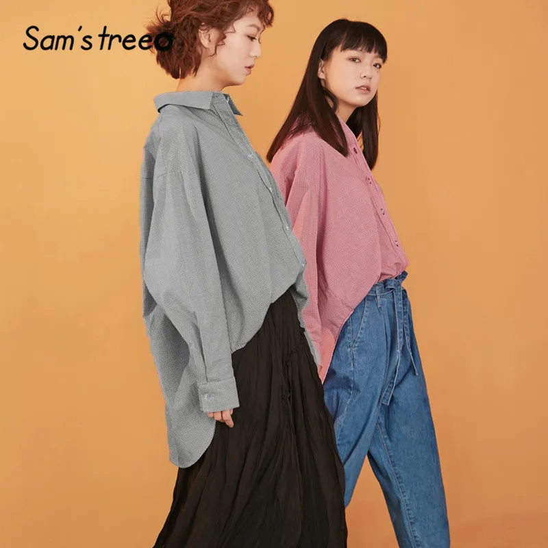 SAM'S TREE/клетчатые женские блузки с пуговицами спереди и графикой, осень, женские Топы с длинным рукавом и карманами в британском стиле