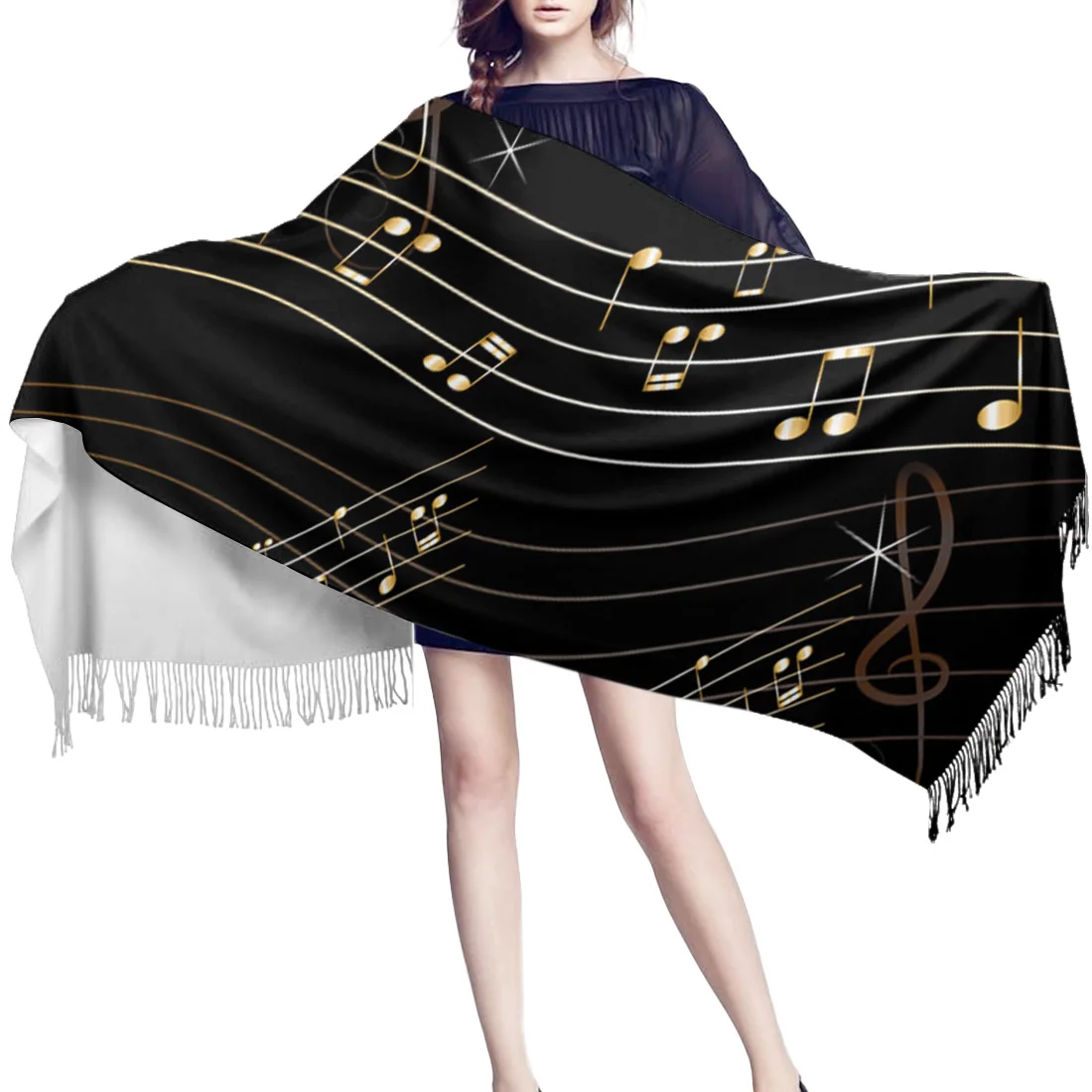 Весенне-зимний женский шарф теплые кашемировые шарфы с золотыми музыкальными