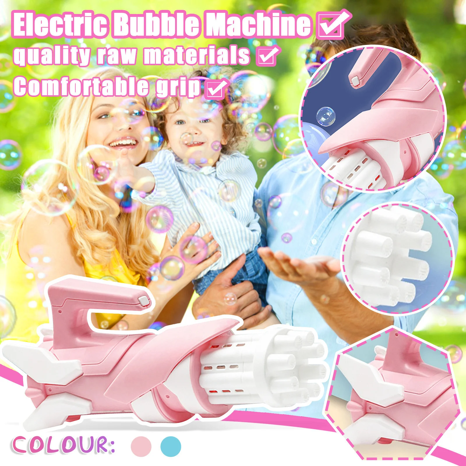 

Pink electric bubble machine with five holes, large amount, automatic, bubble toys, automatic soap water bubble machine