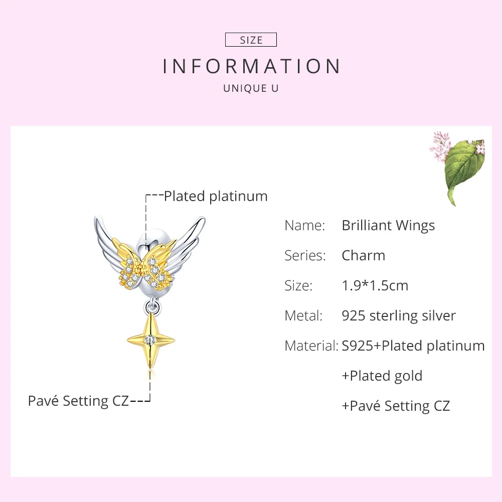 

MOWIMO 2020 100% 925 Sterling Silver Brilliant Wings Beads Charm Fit Original 925 Bracelet Fine Jewelry Gift BKC1716