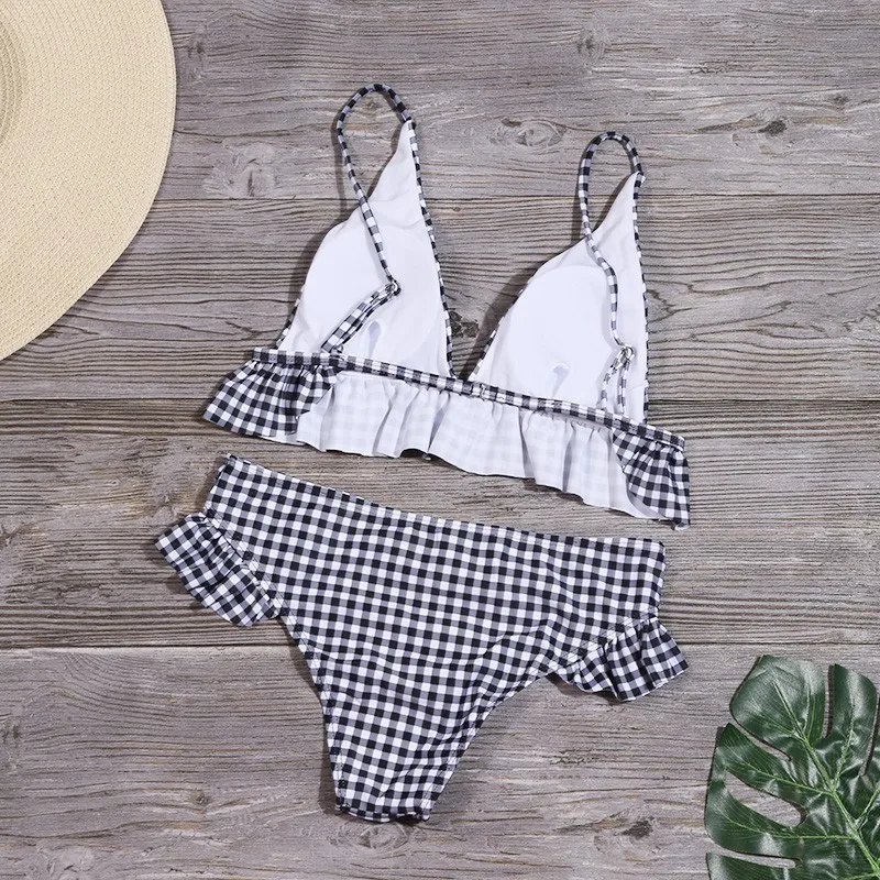 

2021 Plaid Bikini Ruffled Split Swimsuit