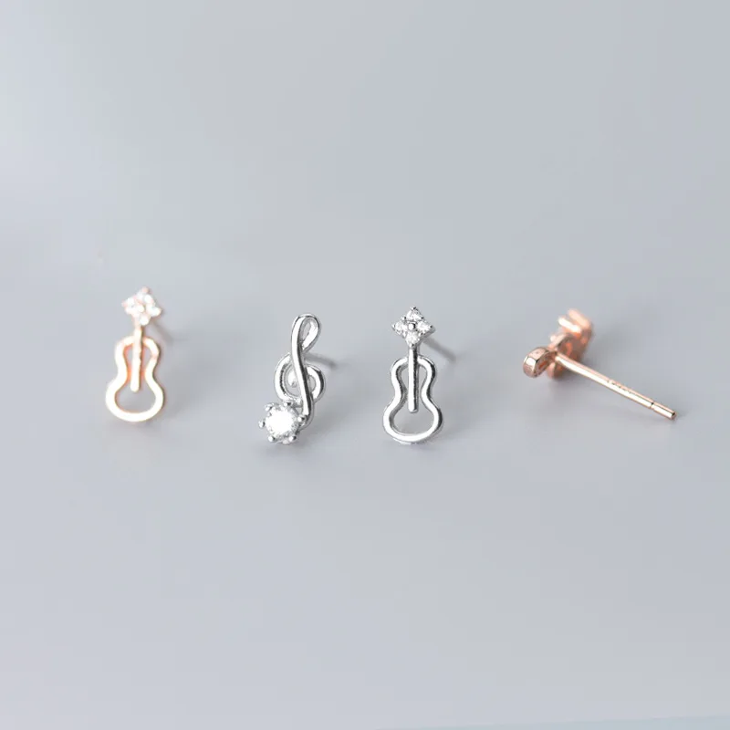 Sampanda New 925 Sterling Silver Korean Style Fashion Cute Girl Heart Note Violin Earrings Stud For Women Gift | Украшения и