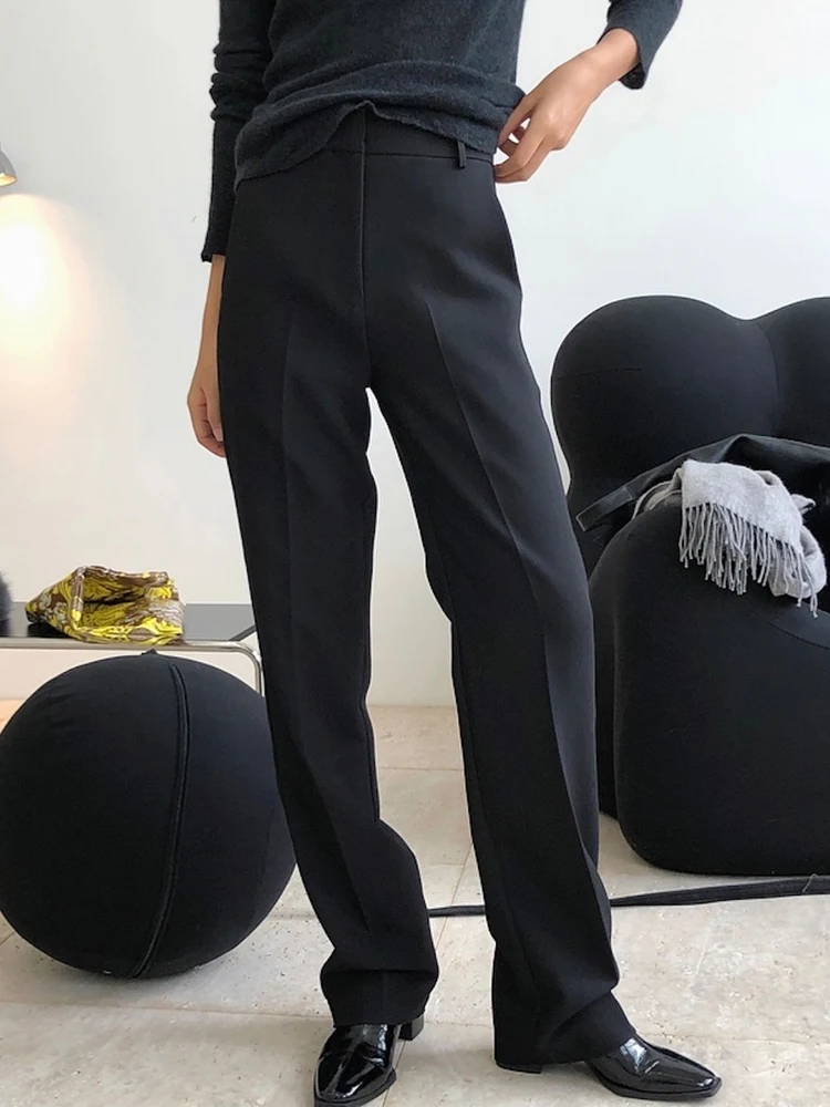Vintage Zipper Blue Trousers Women High Waist Office Pants Ladies Black Trousers Work Wear Autumn Long Pants 2020