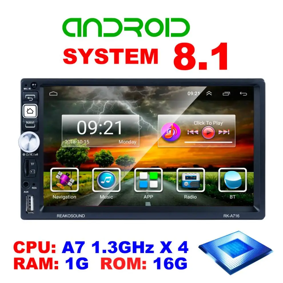 Автомобильный GPS плеер MP5 2 DIN 7-дюймовый четырехъядерный процессор Android 8 1 Bluetooth HD