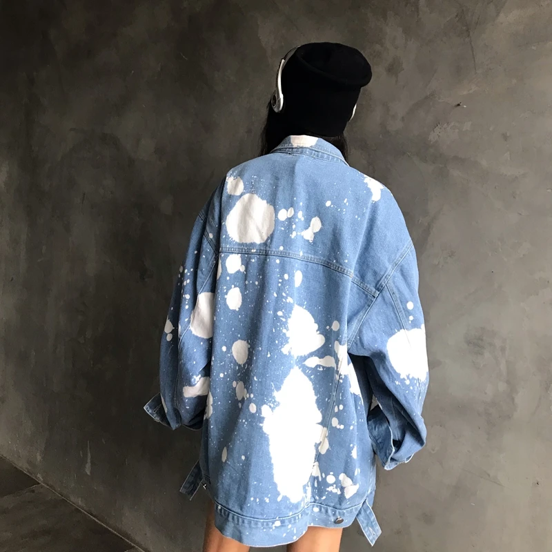 

HARAJPOO Woman Jackets Spring Autumn 2021 New Korean Ins Fashion Harajuku Hong Kong Wind Graffiti Loose Casual Denim Coat Tide