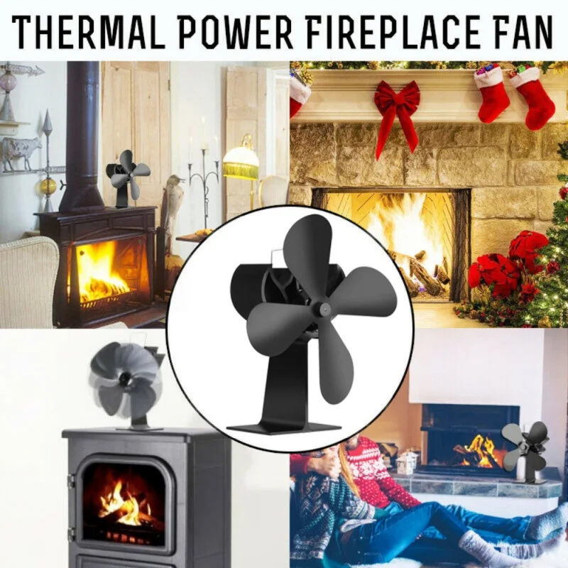 

Heat Powered Fireplace Fan Wit Handle 4 Blades Silent Operation Eco-Friendly Stove Fan Circulating Warm Air Saving Fuel Efficien