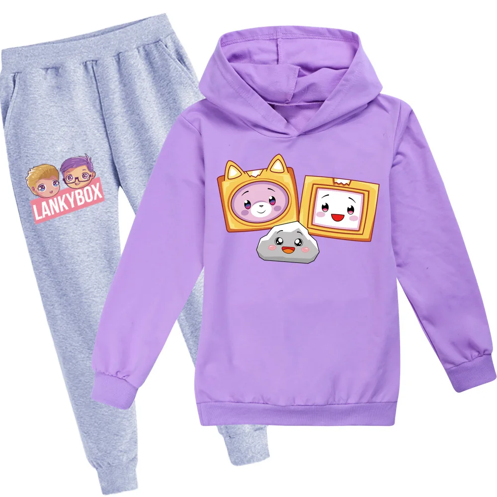 New Spring/Autumn Lankybox 3D Tracksuit Kids Cartoon Hoodie Pants 2pcs Sets Baby Boys Casual Sportswear Toddler Girl Outfits