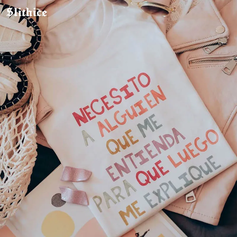 Испанский Графический Футболка для женщин летние женские футболки с буквенным