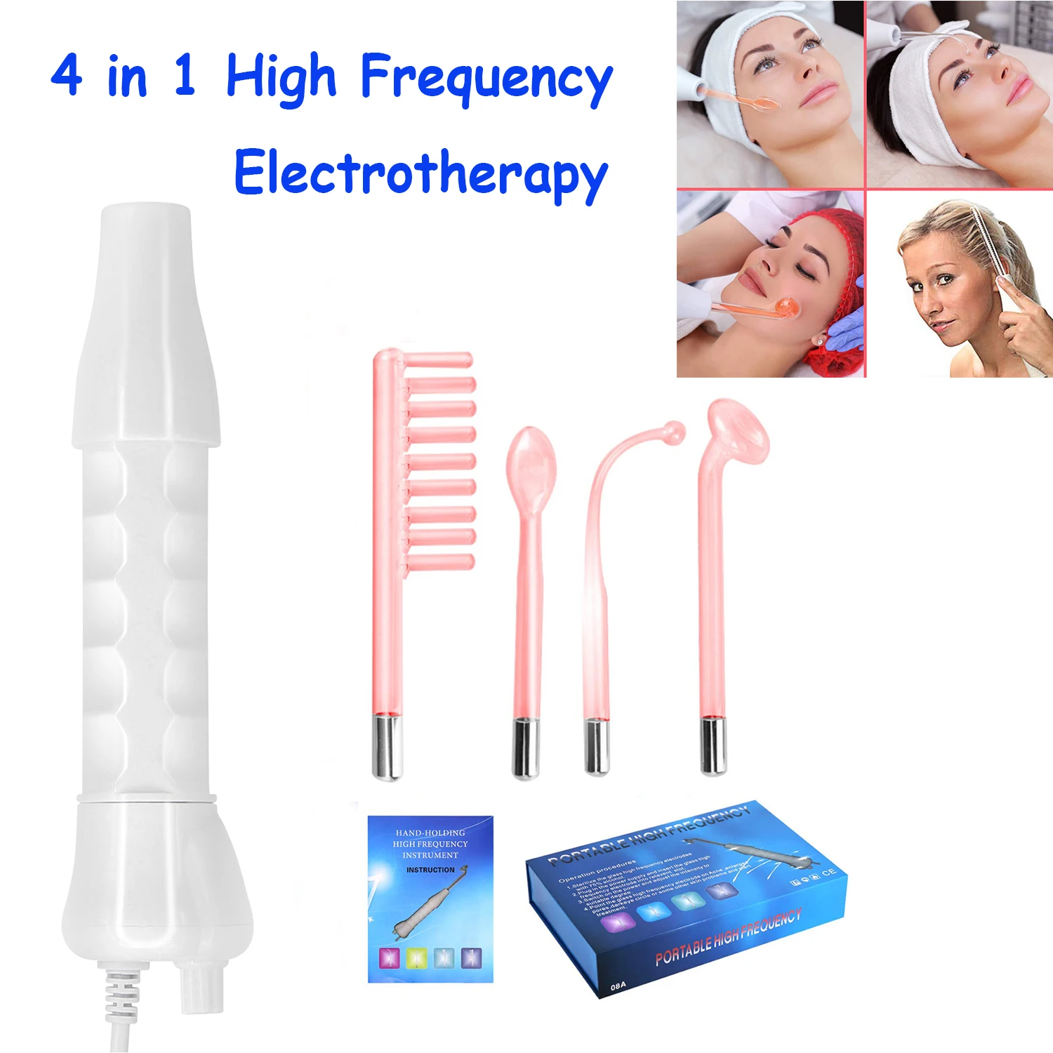 

4 in 1 High Frequency Electrode Wand Neon Electrotherapy Glass Tube Acne Spot Remover Home Spa Beauty Device Facial Therapy Wand