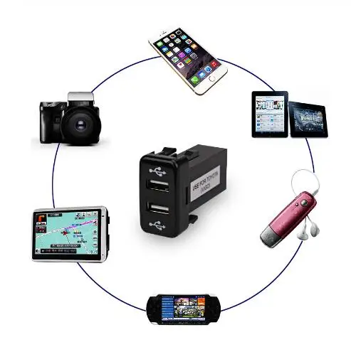 2.1A двойной USB разъем автомобильное зарядное устройство 2 USB порт Гнездо для зарядки USB адаптер приборной панели сотового телефона зарядное устройство аудио порты для ТОЙОТА Виго