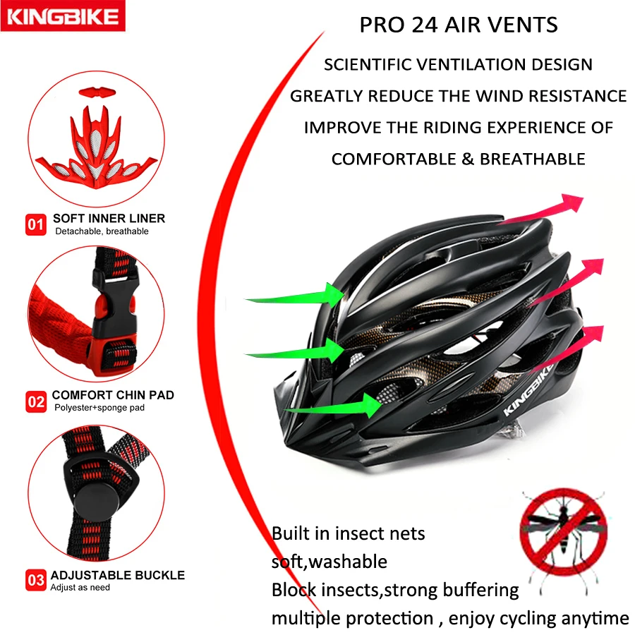Велосипедные шлемы KINGBIKE для мужчин и женщин черные горных велосипедов дорожных