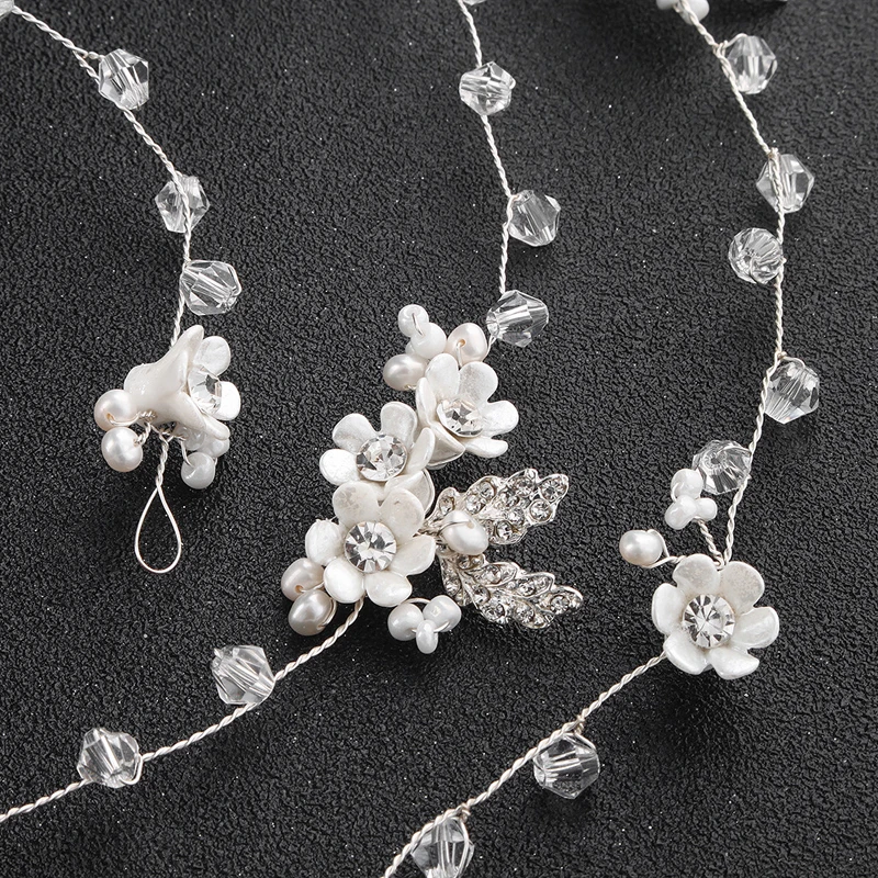 SLBRIDAL ручной работы кристалл Стразы пресноводный жемчуг цветок свадебные аксессуары для волос свадебное украшение для волос повязка на голову женские украшения
