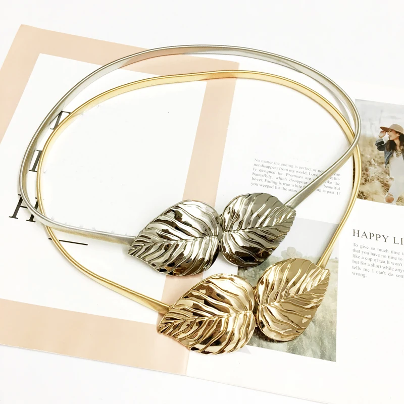 

2019 New Women Metal Vintage Belt Leaf Fashion Metal Gold Leaves Design Chain Belt Waistband Elastic Straps Belts Accessory