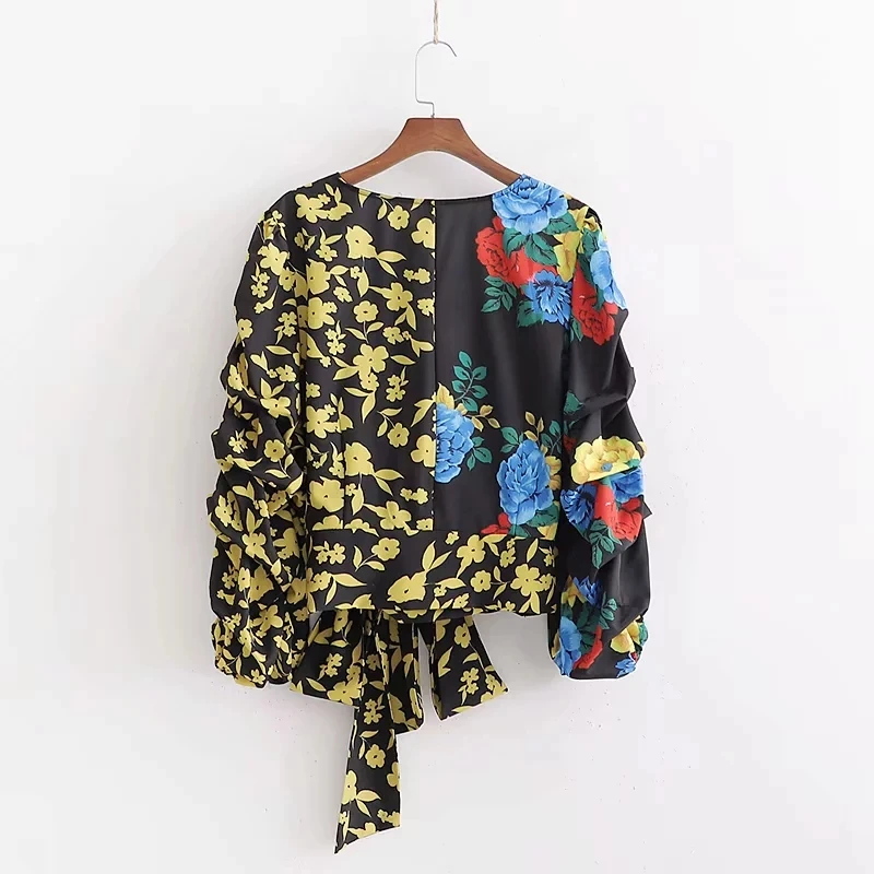 Boho elegant ruffle blouse women shirt 2019 Summer tops sexy v neck chic bow vintage floral chiffon korean clothes blusas | Женская