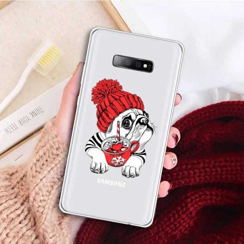 

Cute dog puppy Pug Bulldog blowing balloon Phone Case Clear Transparent for samsung A 21s 50 71 S 8 9 20 note 10 20 plus ultra